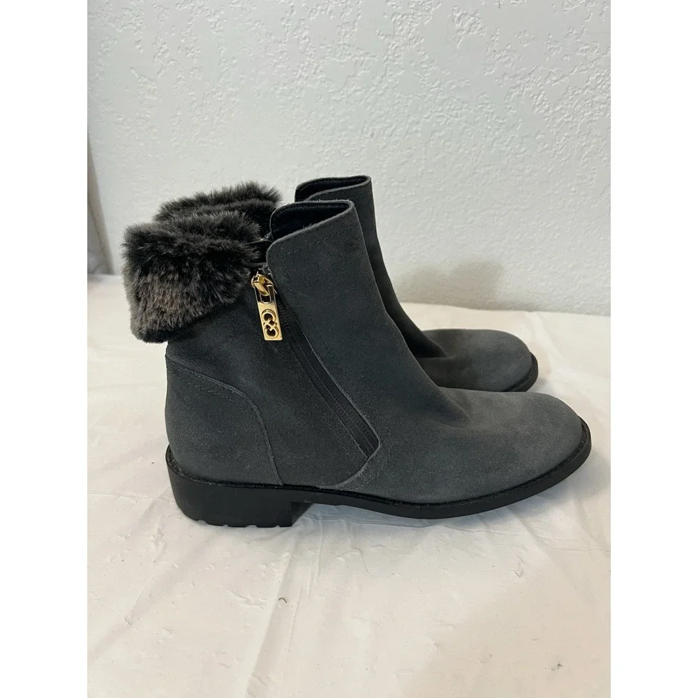 Cole Haan Womens‎ Quinney Boots Size 8 Waterproof Gray Suede Fur Ankle Bootie